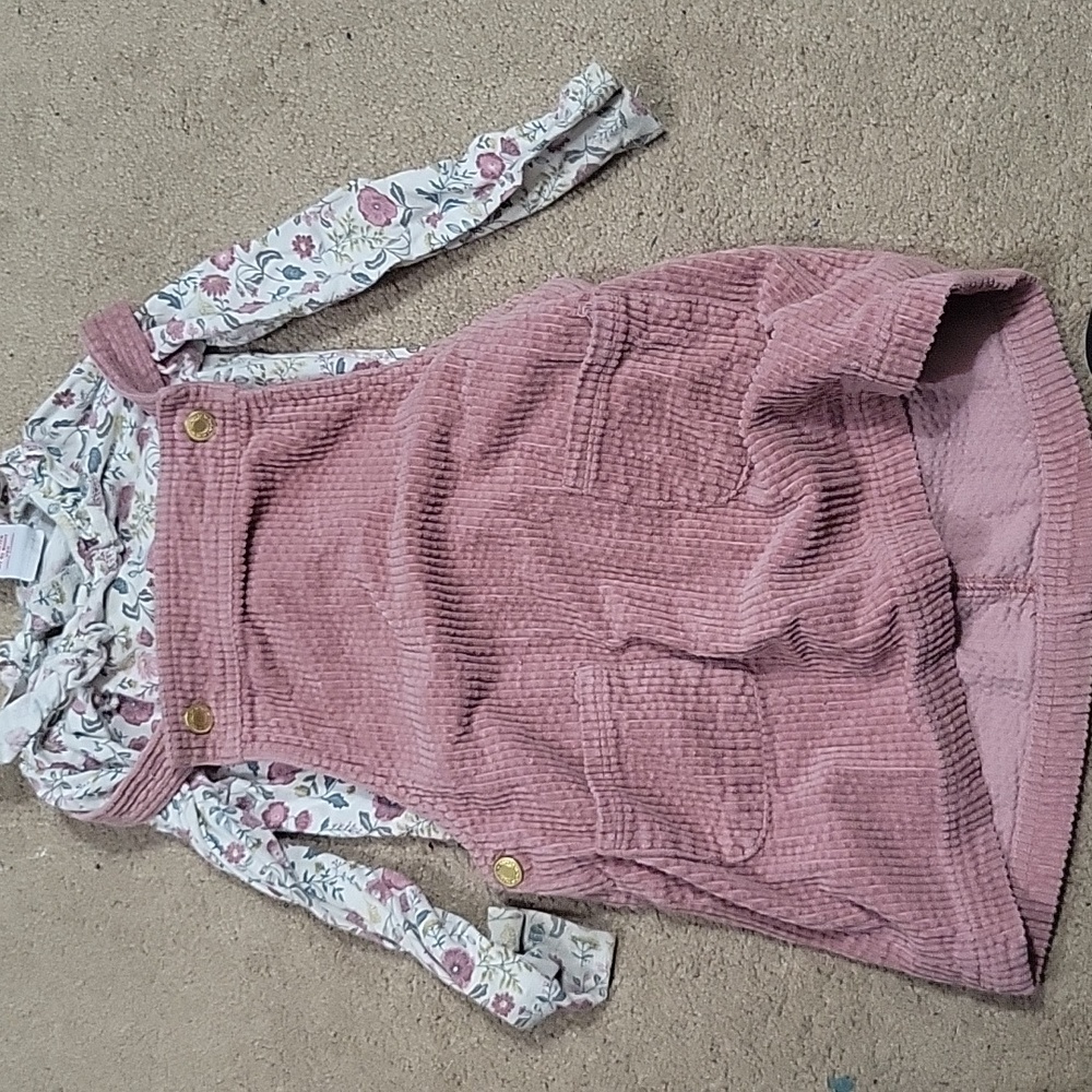 flowered long sleeve with pink corduroy overall dress